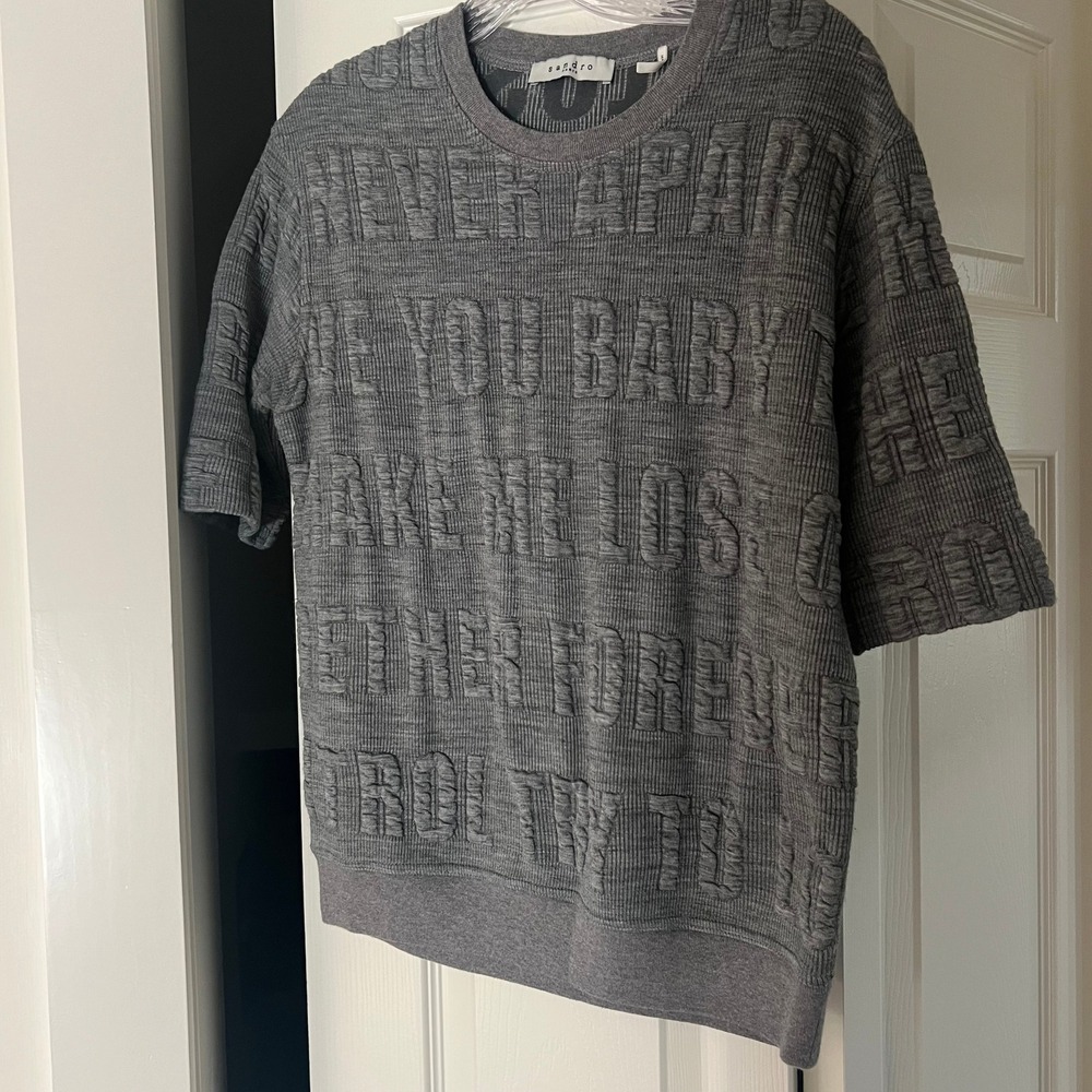 Sandro Paris Sweater Top Grey Embossed Knit Size Small